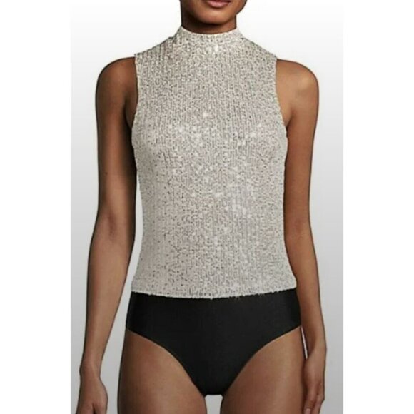 NWT 7 For All Mankind Sequin Snap Button Closure Bodysuit-sz Small - Picture 2 of 12